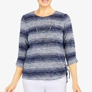 Alfred Dunner 3/4 Sleeve Blue/Gray Ombre Stripe Sweater Top - Large - NWT